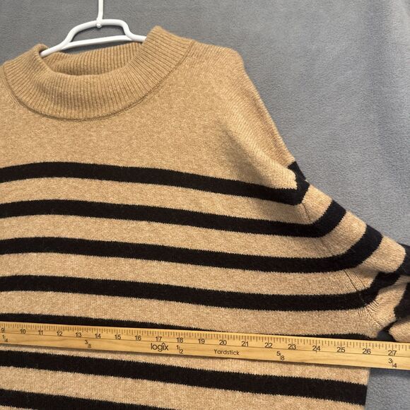 J. Crew Chunky Crewneck Sweater Supersoft Yarn Size XXL Camel Navy Striped Boxy - Picture 7 of 7